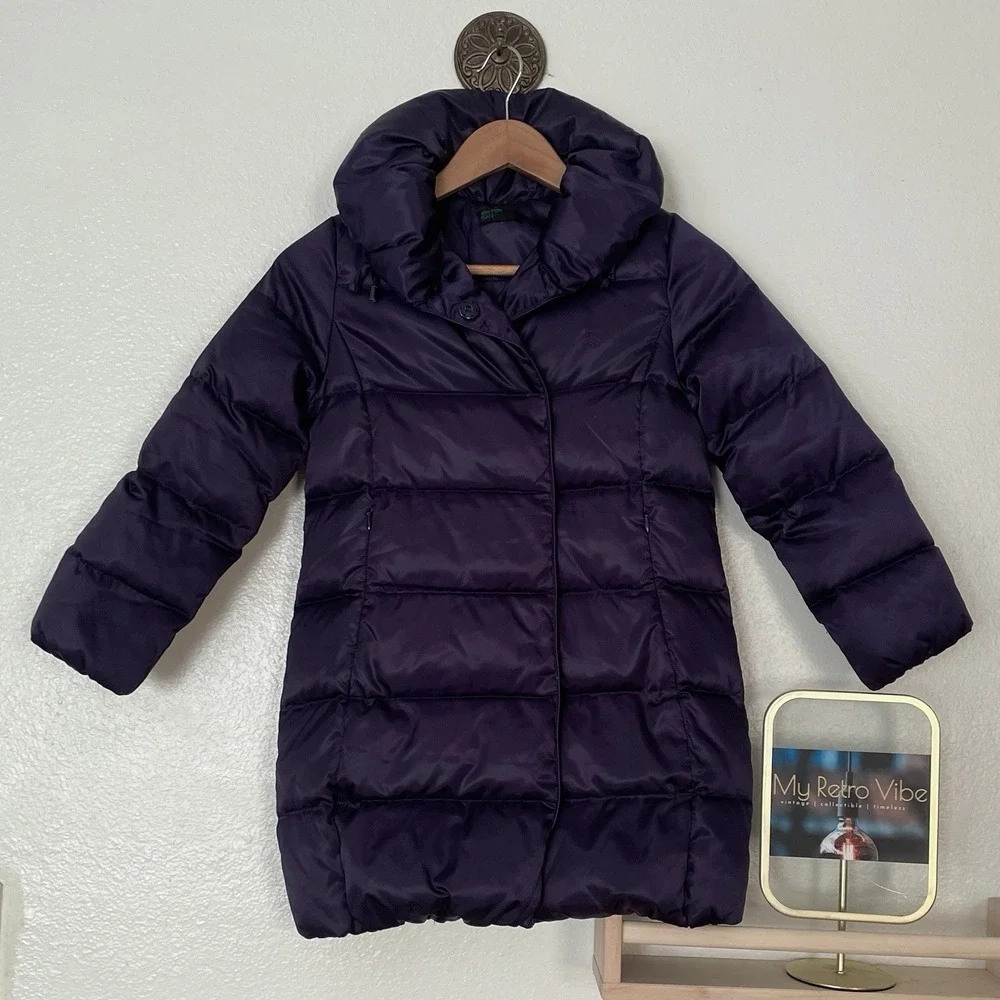 United Colors Of Benetton Plum‎ Purple Snap Up Puffer Jacket Girls Size 130 7-8y